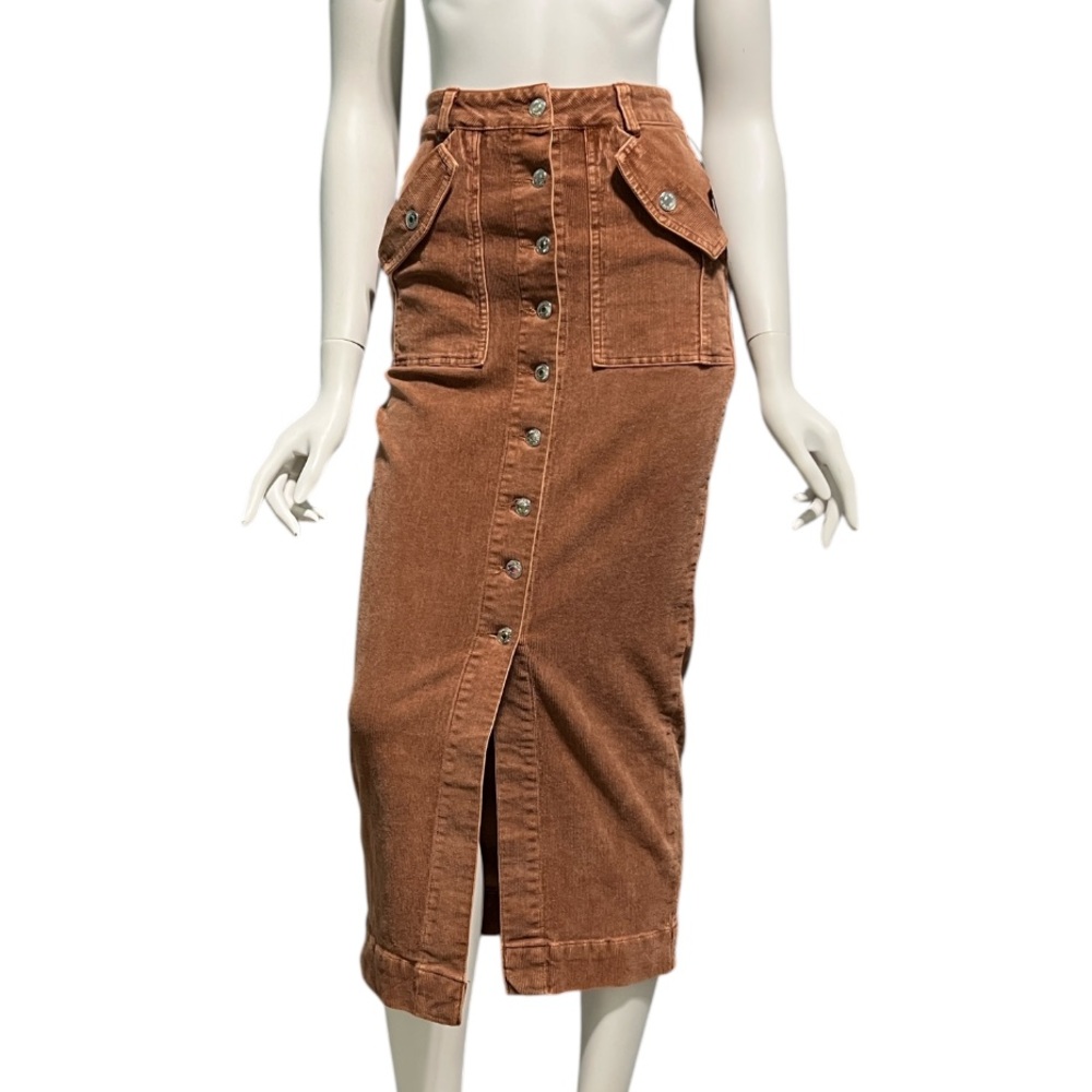 NWT Forever 21 Corduroy Button Down MIDI Pencil Skirt Praline Brown XS - Picture 4 of 12